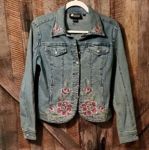 Embroidered Denim Jacket with Floral Accents